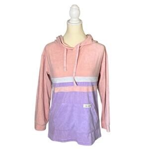 Simply Southern Terry Cloth Hoodie Pastel Pink Purple Colorblock Sweater NWT S